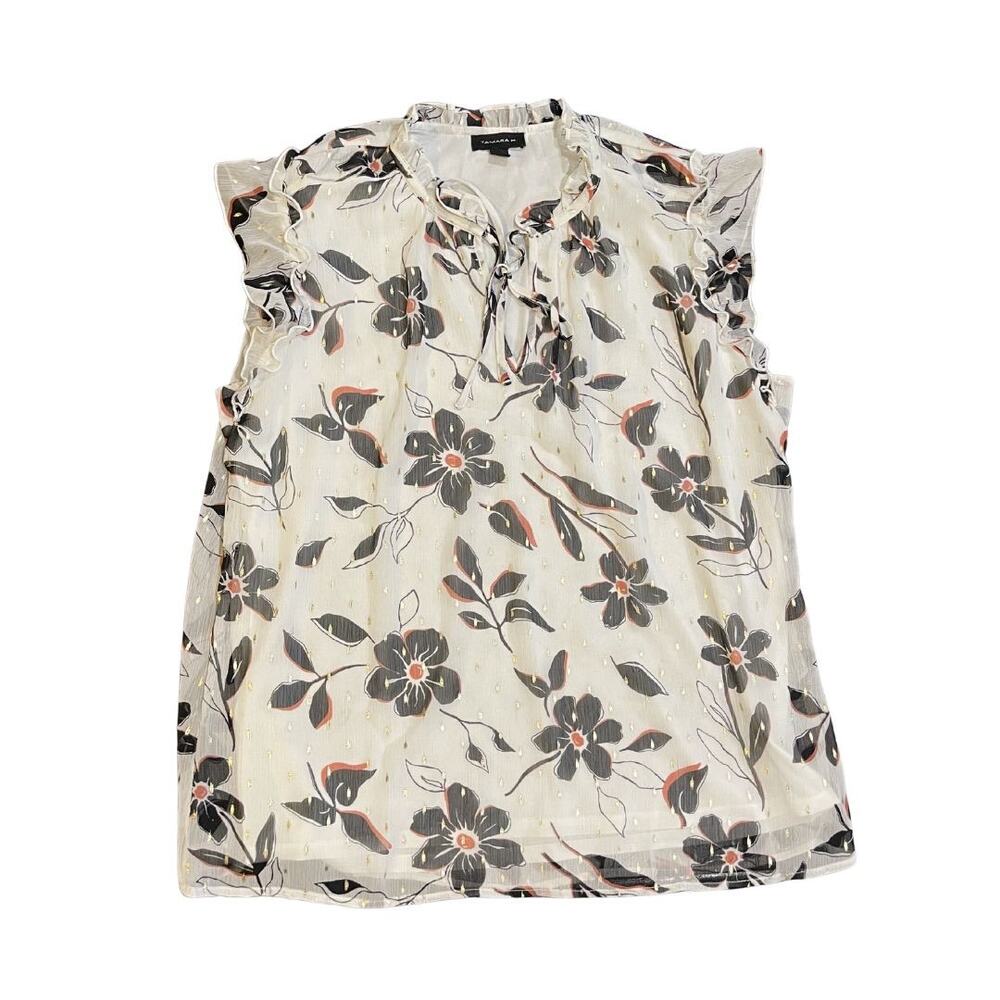 Tamara H Floral Print Blouse Ruffle Sleeves Size Large Career Chic Whimsigoth